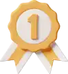 First place badge with two ribbons